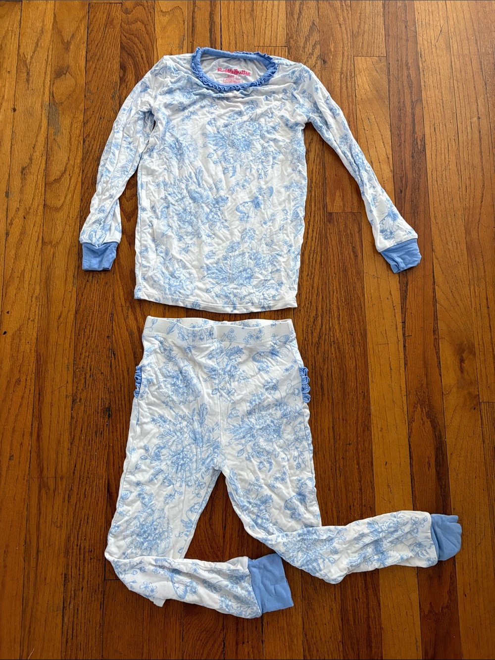 Ruffle Butts White and Light Blue Floral Long Sleeve Pajama Set